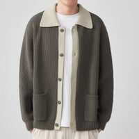 Gerippter Herren Strickcardigan – Grau