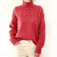Hochgeschlossener Pullover aus Zopfstrick für Frauen – Pastellrot