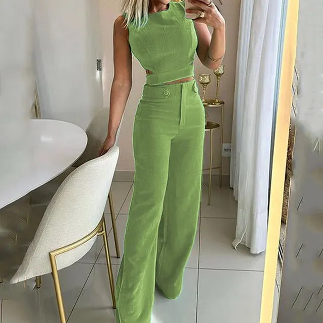 Henna - Hohltop und High-Waist-Weitbeinhosen-Set