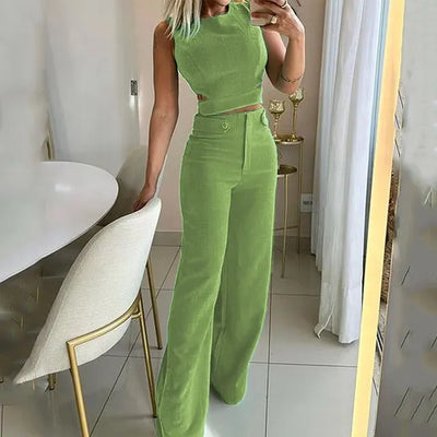 Henna - Hohltop und High-Waist-Weitbeinhosen-Set