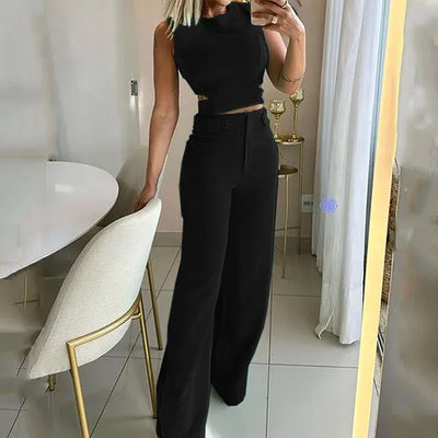 Henna - Hohltop und High-Waist-Weitbeinhosen-Set