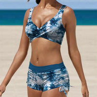 Bikini für Damen - Sommerlicher Badeanzug mit Shorts – Militärblau