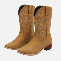 Franziska | Damen Western Wildlederstiefel Blumenstickerei – Bestickte Western Stiefel – Gelb