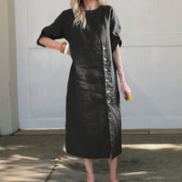ELEANOR - KLEID AUS LEINEN UND BAUMWOLLE – Schwarz