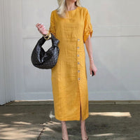 ELEANOR - KLEID AUS LEINEN UND BAUMWOLLE – Gelb