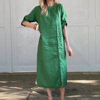 ELEANOR - KLEID AUS LEINEN UND BAUMWOLLE – Grün