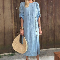 ELEANOR - KLEID AUS LEINEN UND BAUMWOLLE – Hellblau