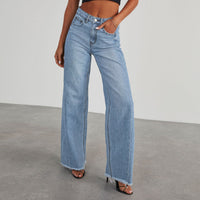 Gemma High-Waist-Jeans mit weitem Bein – Hellblau