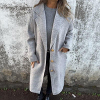 Eclair™ Mantel aus Gebürsteter Wolle mit Strukturiertem Revers und Klassischen Knöpfen / Zeitlose Eleganz, die mit Stil und Persönlichkeit Wärmt! – Grau