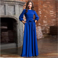 Stilvolles Langarm-Hochzeitsgastkleid für Damen | Maxi – Marine Blau