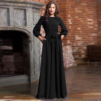 Stilvolles Langarm-Hochzeitsgastkleid für Damen | Maxi – Schwarz