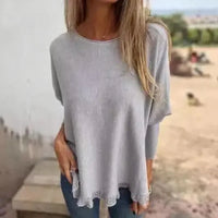 [🔥2 ZUM PREIS VON 1🔥] Giulia™ Oberteil aus hochwertigem, weichem Fleece mit Fledermausärme und Spitzenbesatz am Saum / Eleganter Komfort mit femininer Note! – Grau / Khaki