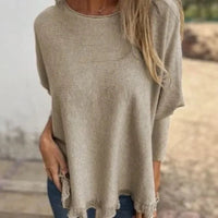 [🔥2 ZUM PREIS VON 1🔥] Giulia™ Oberteil aus hochwertigem, weichem Fleece mit Fledermausärme und Spitzenbesatz am Saum / Eleganter Komfort mit femininer Note! – Khaki / Braun