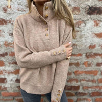 Premium-Strickpullover für Damen mit Rollkragen und eleganten Knöpfen / Warm und raffiniert minimalistisch! – Khaki