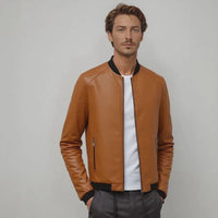 Maverick™ Jacke aus hochwertigem Leder mit minimalistischem Schnitt / Das Must-have für den stilbewussten Mann! – Khaki