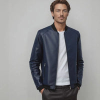 Maverick™ Jacke aus hochwertigem Leder mit minimalistischem Schnitt / Das Must-have für den stilbewussten Mann! – Marine