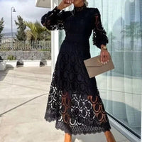 Leonor™-Kleid aus handgefertigter Spitze mit feiner Verarbeitung / Luxuriöse Eleganz mit Haltung und Klasse! – Schwarz