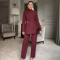 Catherine™ Tailoring-Set mit Blazer und Gerader Hose / Eleganz und Präsenz für Starke Frauen – Wein