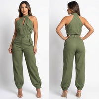 Dominna™ Jumpsuit aus Leichter Sarja im Raffinierten Cargo-Stil – Grün