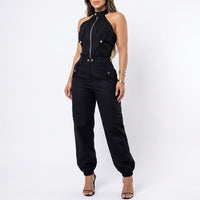 Dominna™ Jumpsuit aus Leichter Sarja im Raffinierten Cargo-Stil – Schwarz