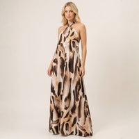 Isla Nomad™ Langes Viskosekleid mit Fließendem Schnitt und Wilder Musterung – Beige