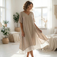 Premium Viskose Miami™ Kleid mit Stilvollem Seitenschlitz – Beige