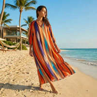 Kamelie™ Viskose-Maxikleid mit tiefem V-Ausschnitt – Orange