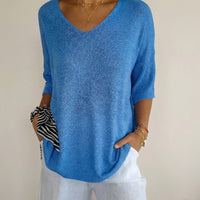 Carmim™ Bluse aus weichem Strick mit strukturierter Masche – Blau