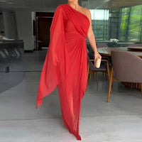 Katharina™ Drapiertes One-Shoulder-Maxikleid – Rot