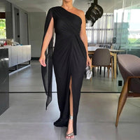 Katharina™ Drapiertes One-Shoulder-Maxikleid – Schwartz