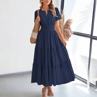 Floriana™ Kleid mit Stufenrock und Betonter Taille – Dunkelblau