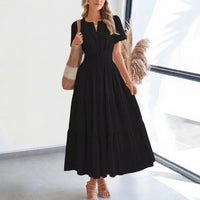 Floriana™ Kleid mit Stufenrock und Betonter Taille – Schwartz