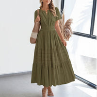 Floriana™ Kleid mit Stufenrock und Betonter Taille – Grün