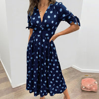 Stella™ Kleid mit Polka Dots und Bindebändern an den Ärmeln – Dunkelblau