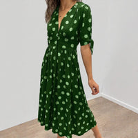 Stella™ Kleid mit Polka Dots und Bindebändern an den Ärmeln – Grün