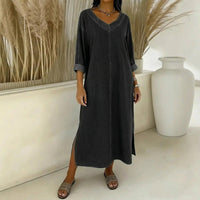 Santorini™ Kleid mit Seitenschlitzen und rustikalem Touch – Schwarz