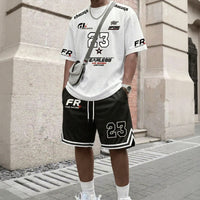 Magnus™ Set mit Jersey-T-Shirt und Shorts, sportlich & vom Motorsport inspiriert – Schwarz und Weiß