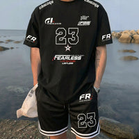 Magnus™ Set mit Jersey-T-Shirt und Shorts, sportlich & vom Motorsport inspiriert – Schwarz