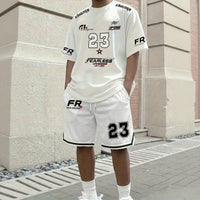 Magnus™ Set mit Jersey-T-Shirt und Shorts, sportlich & vom Motorsport inspiriert – Weiß