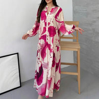 Marrakesch™ Maxi-Kleid mit künstlerischen Prints und Puffärmeln – Rosa