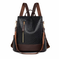 Damen-Diebstahlschutz-Rucksack aus stilvollem veganem Leder – Schwarz