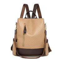 Damen-Diebstahlschutz-Rucksack aus stilvollem veganem Leder – Khaki