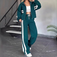 Angelina™ Set mit Stehkragenjacke und modernen Streifen – Grün
