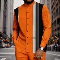 Mumbai™ Set mit Stehkragen und modernem Streifendetail – Orange