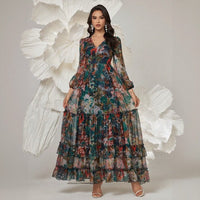 Orphélia™-Kleid mit Luxuriösem Kunstdruck und Fließenden Lagen – Petrol Floral