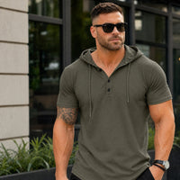 Austin™ T-Shirt mit Kapuze und Knopfleiste – Dunkelolivgrün
