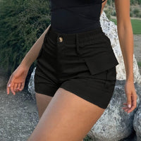 Nivara™-Shorts aus Premium-Twill mit Cargotaschen und Hohem Bund – Schwarz