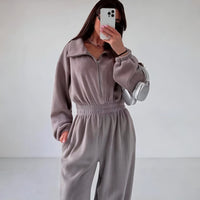 Vancouver™ Sweat-Jumpsuit mit Stehkragen und definierter Taille – Hellgrau