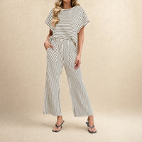 Oasis™ Gestreiftes Set mit Kordelzugbund – Weiß
