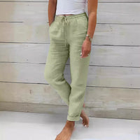 Norah™-Hose aus Baumwollleinen mit Verstellbarem Bund – Grün